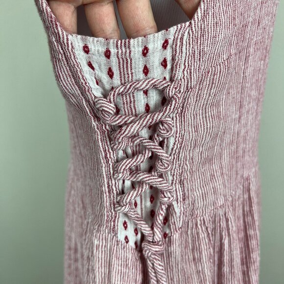 4 Our Dreamers Dress Womens L Red Stripe Linen Cotton A-Line Summer Sleeveless‎ - Picture 9 of 16